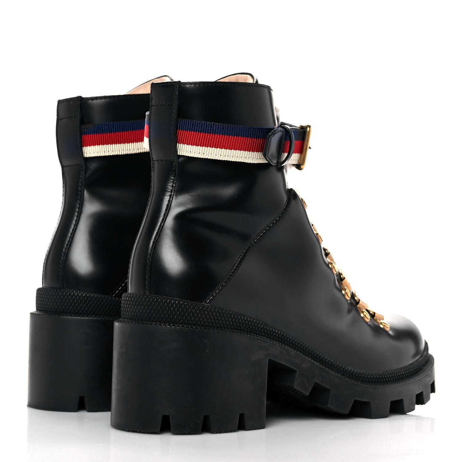 Gucci Calfskin Sylvie Web Womens Lace Up Combat Boots 36 Black 4 of 7