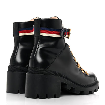 Gucci Calfskin Sylvie Web Womens Lace Up Combat Boots 36 Black 4 of 7