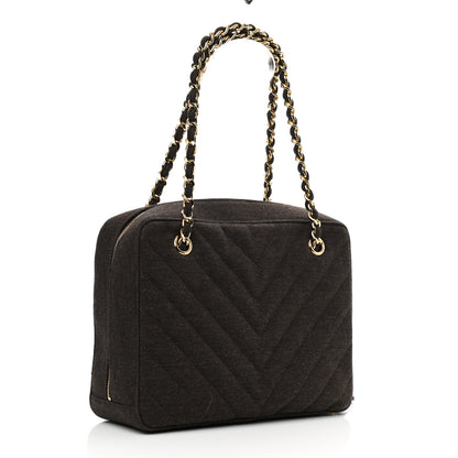 Chanel Jersey Chevron Quilted Camera Case Brown 3 of 11