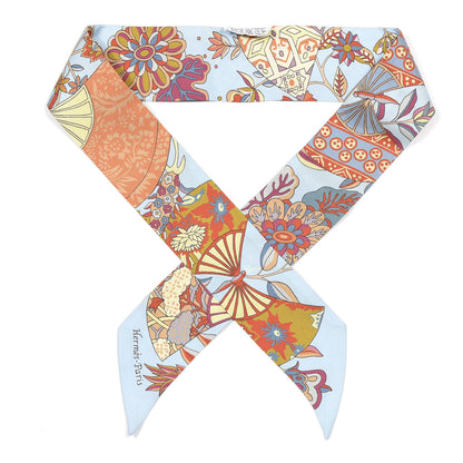 Hermes Silk Fleurs et Papillons de Tissus Twilly Bleu Ciel Corail Jaune 1 of 4