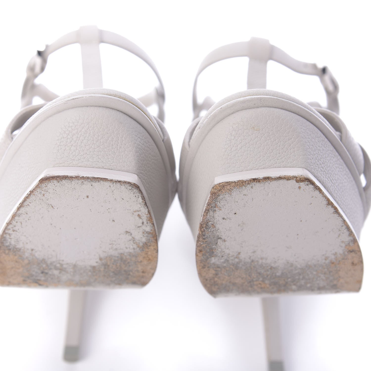 Saint Laurent Textured Calfskin Tribute 105 Platform Sandals 37.5 Light Grey 9 of 12
