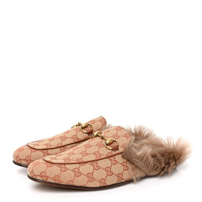 Gucci GG Monogram Fur Mens Princetown Slippers 8 Beige Ruggine Rust 3 of 8