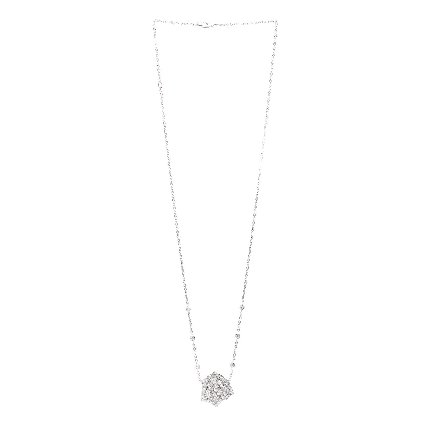 Piaget 18K White Gold Diamond Rose Pendant Necklace 4 of 6
