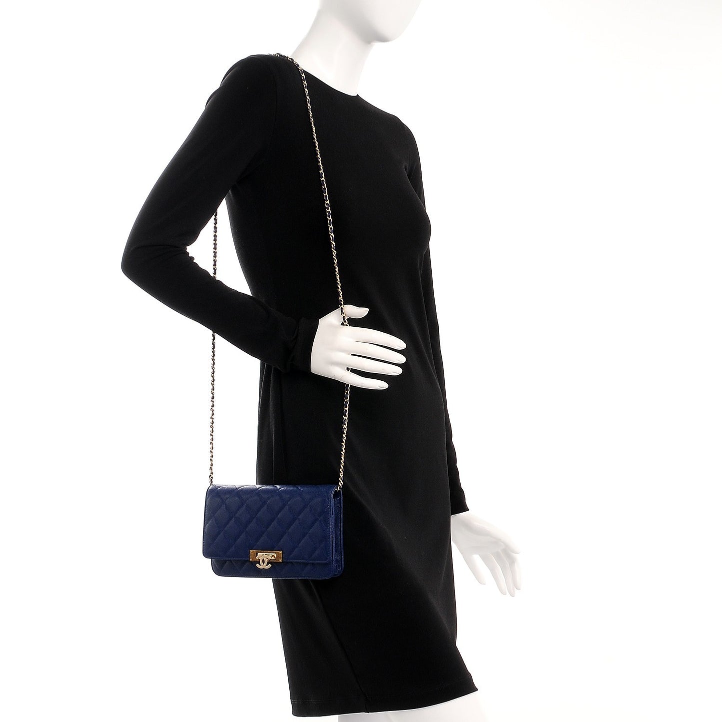 Caviar Quilted Golden Class Wallet On Chain WOC Navy