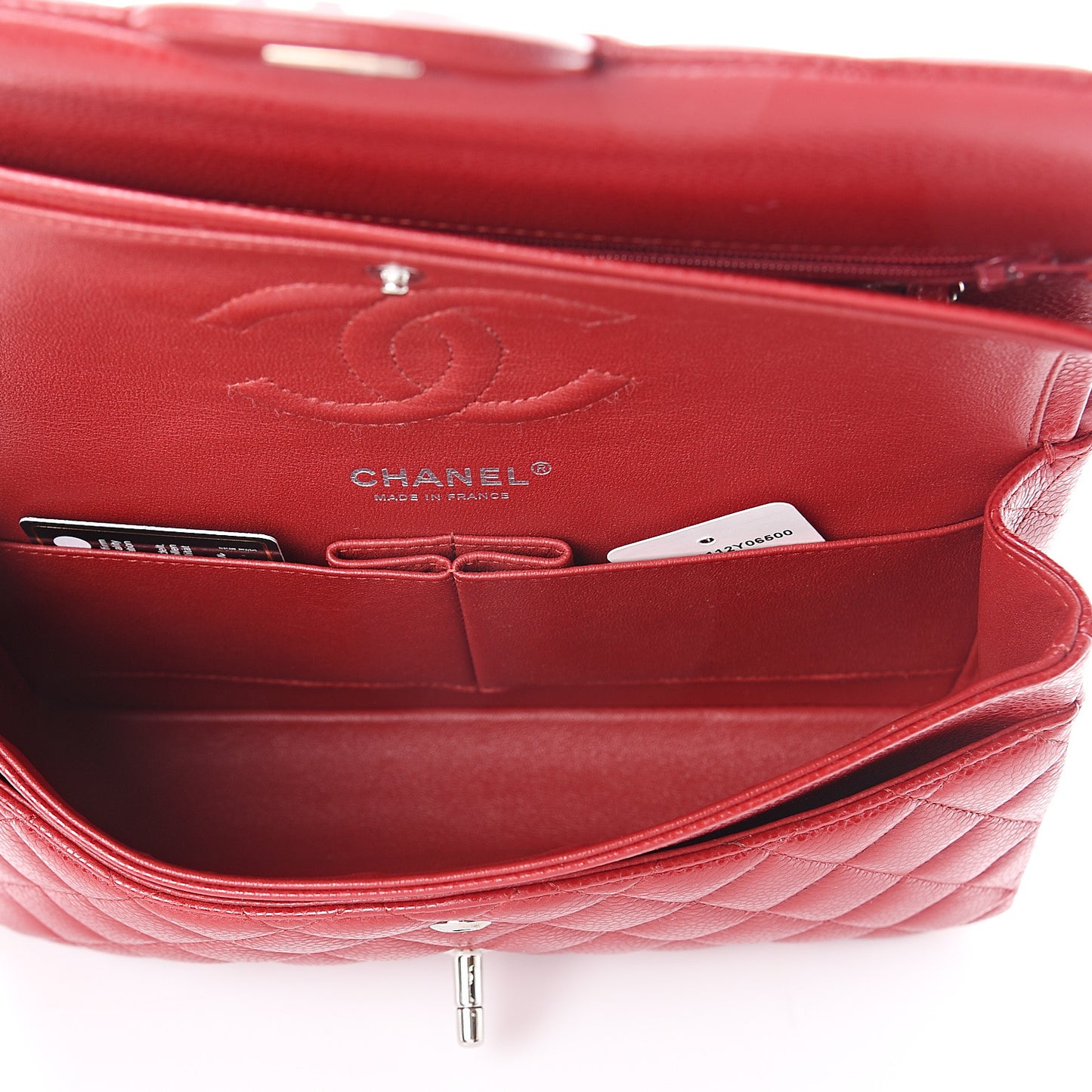 Caviar Quilted Medium Double Flap Red