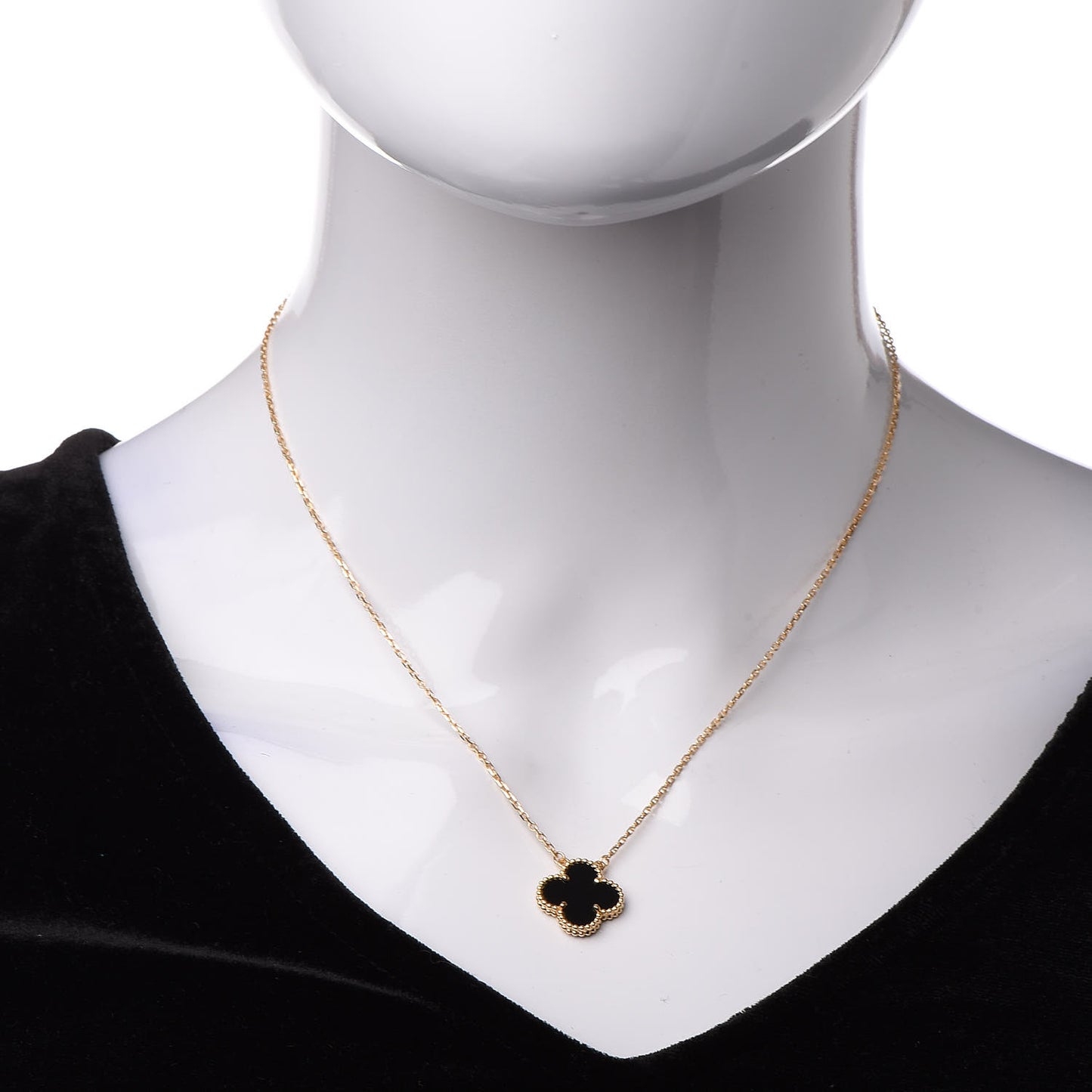 18K Yellow Gold Black Onyx Vintage Alhambra Pendant Necklace