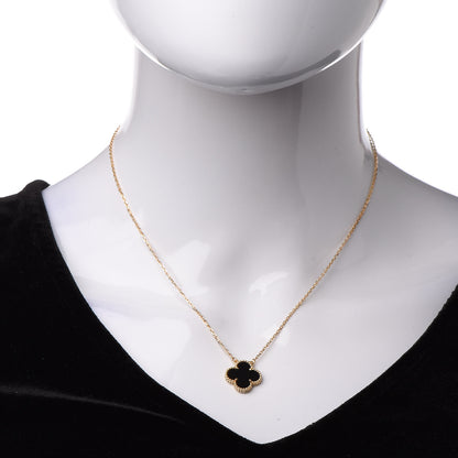 Van Cleef & Arpels 18K Yellow Gold Black Onyx Vintage Alhambra Pendant Necklace 2 of 8