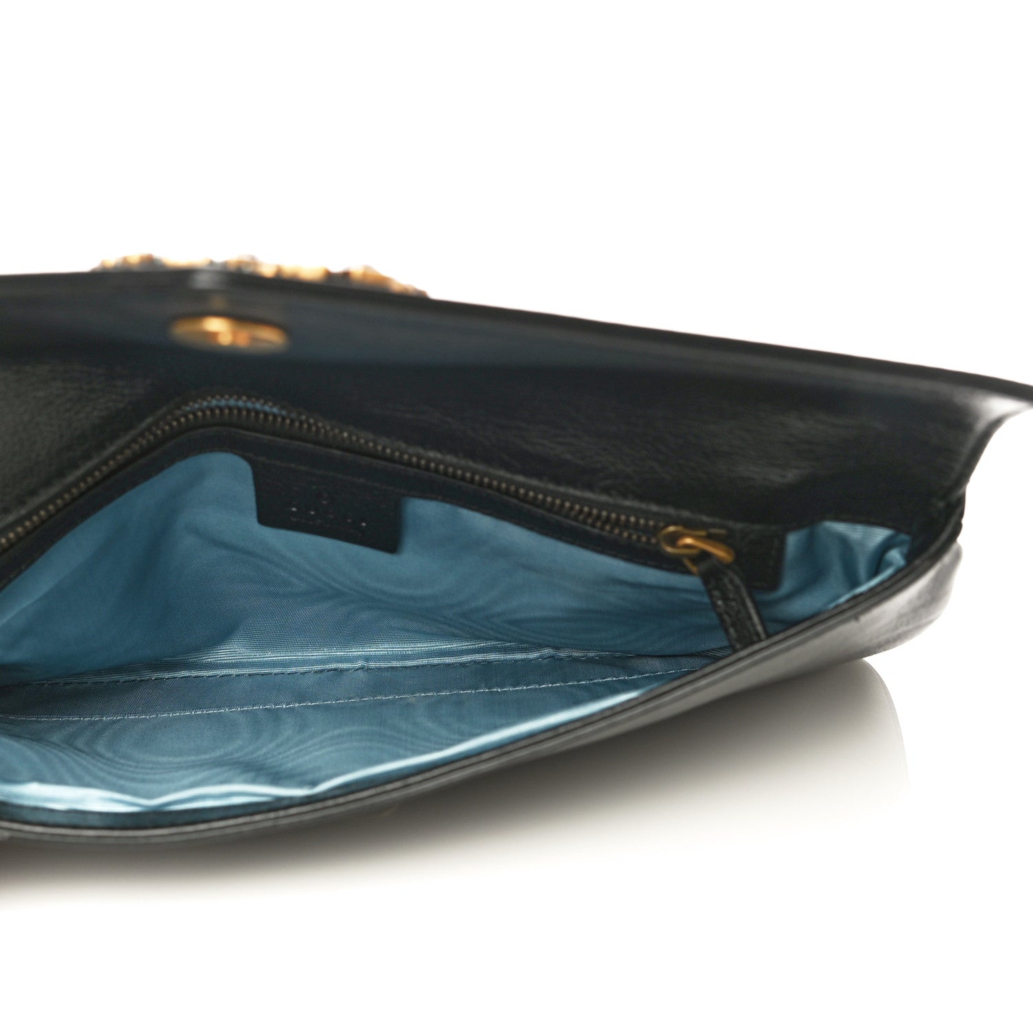 Gucci Calfskin Crystal GG Broadway Envelope Clutch Black 5 of 11