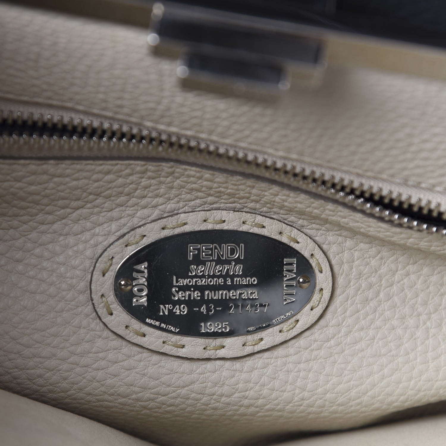 Fendi Cuoio Romano Selleria Bi-Color Large Peekaboo Iconic Satchel Asfalto Latte 9 of 13