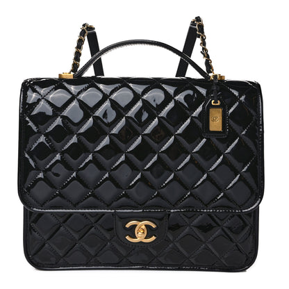 Chanel Patent Quilted Large School Memory Top Handle Flap Black 1 of 10