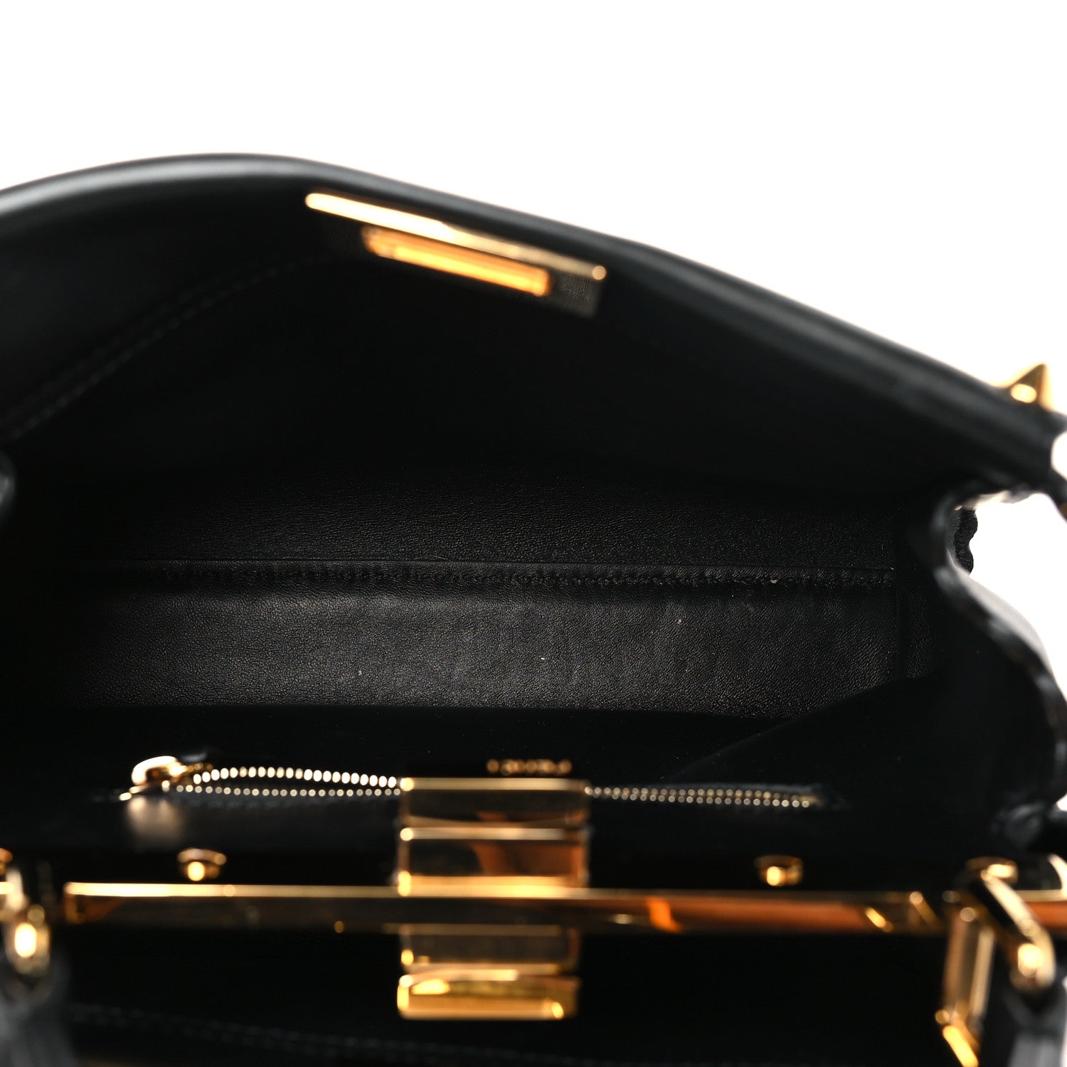 Fendi Vitello Seta Shiny Nappa Scalloped Studded Mini Peekaboo Iconic Satchel Black 5 of 11