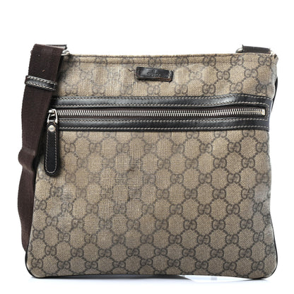 Gucci GG Supreme Monogram Selleria Calfskin Small Flat Side Zip Messenger Bag Beige Ebony Cocoa Dark Chocolate 1 of 4
