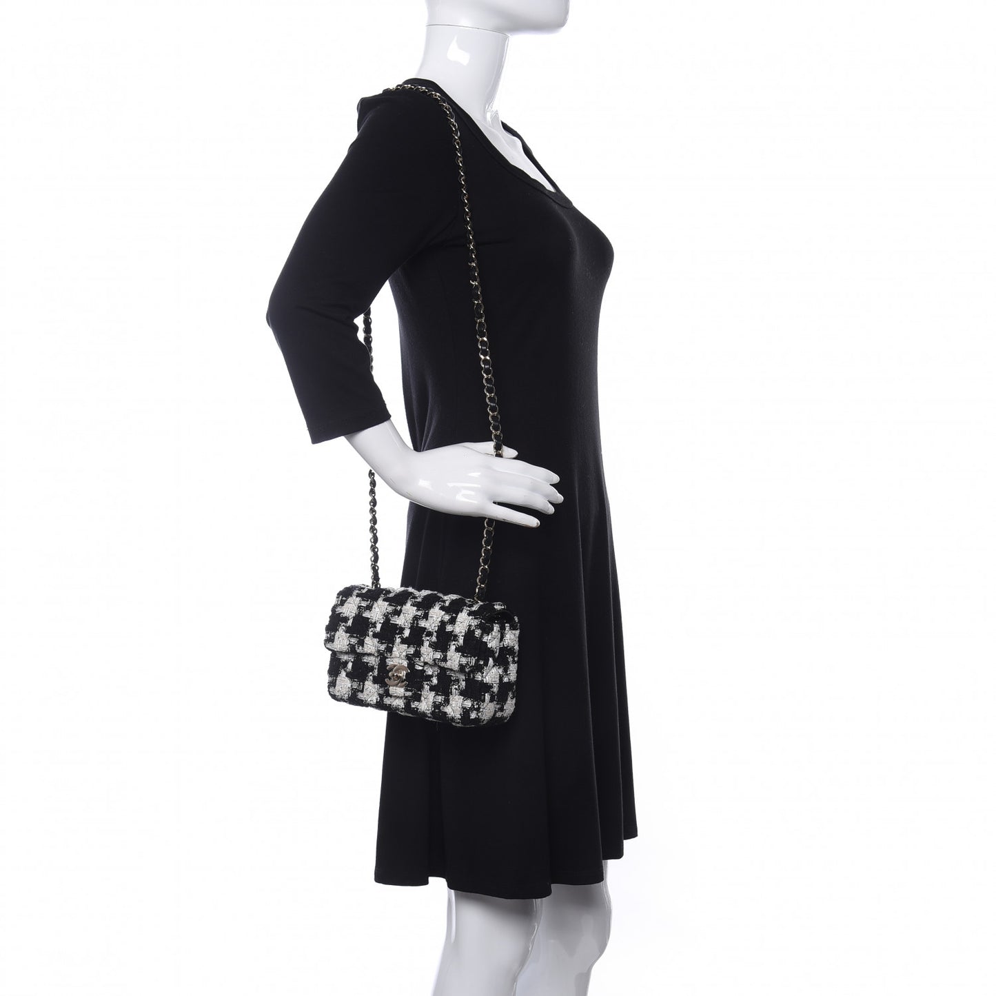 Tweed Quilted Mini Rectangular Flap Black Ecru White