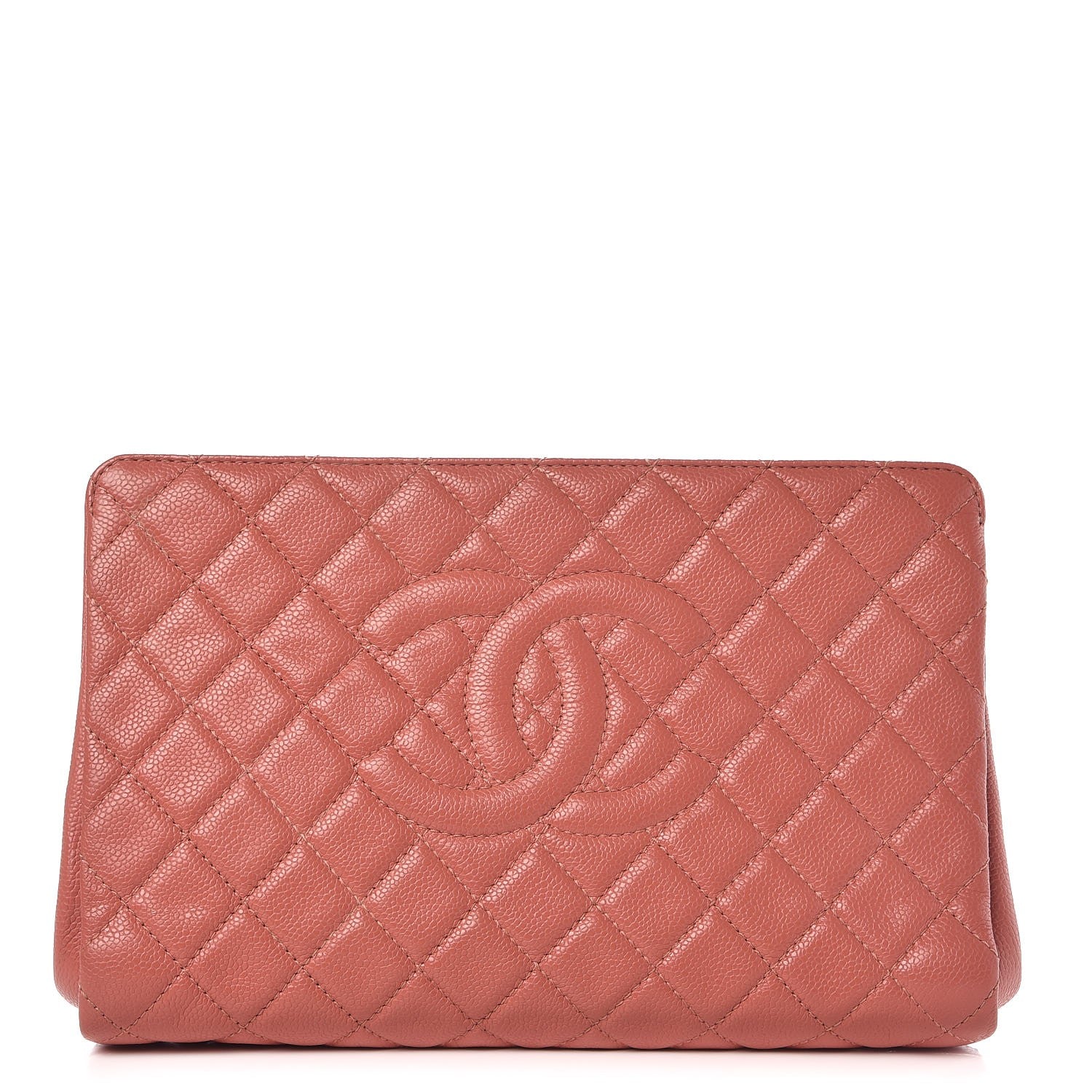 Chanel Caviar Quilted CC Large Clutch Coral 1 of 9