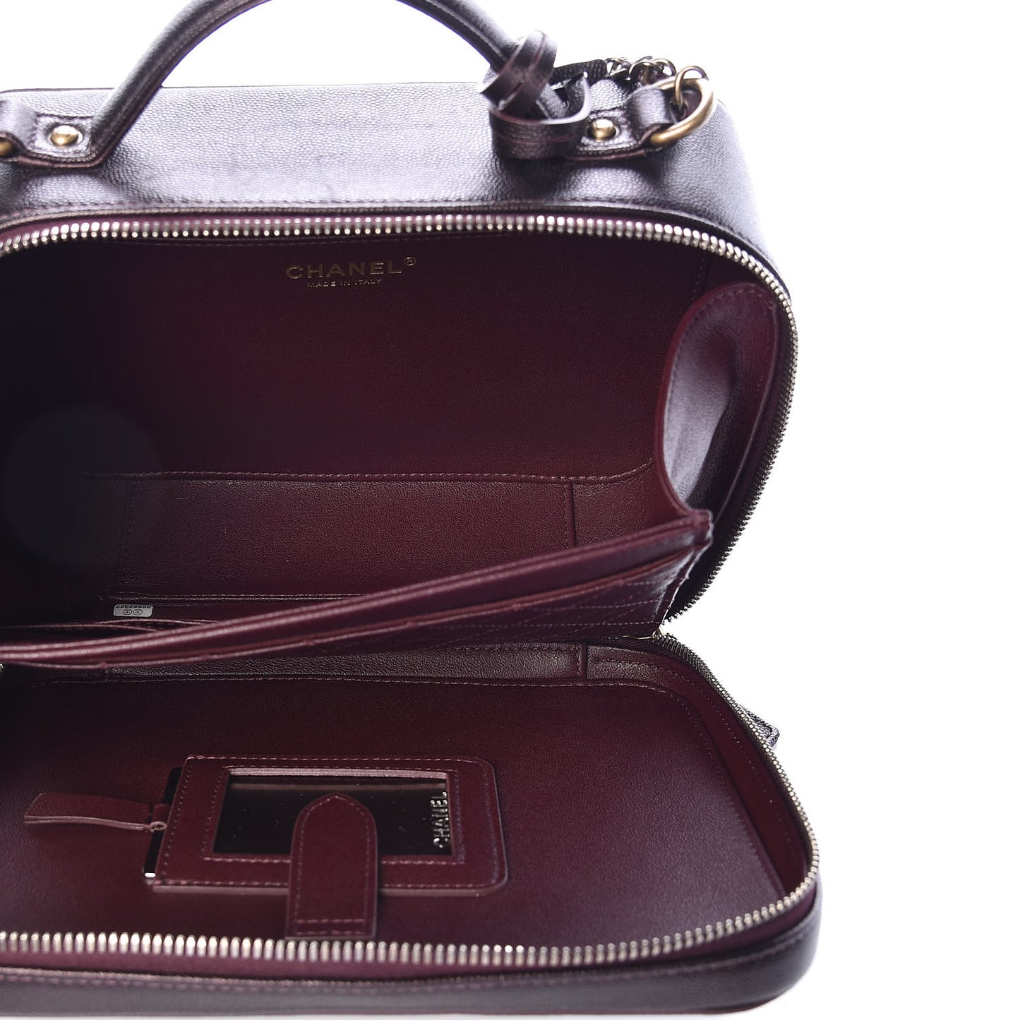 Caviar Quilted Large CC Filigree Vanity Case Burgundy