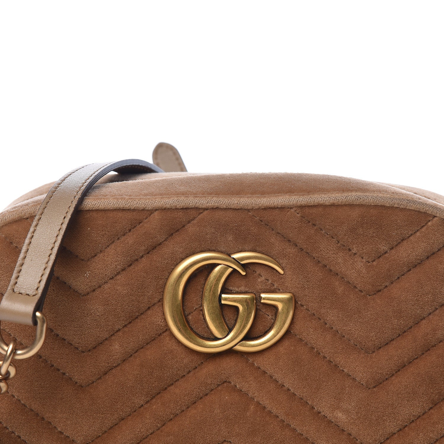 Gucci Velvet Matelasse Small GG Marmont Chain Shoulder Bag Taupe 11 of 11