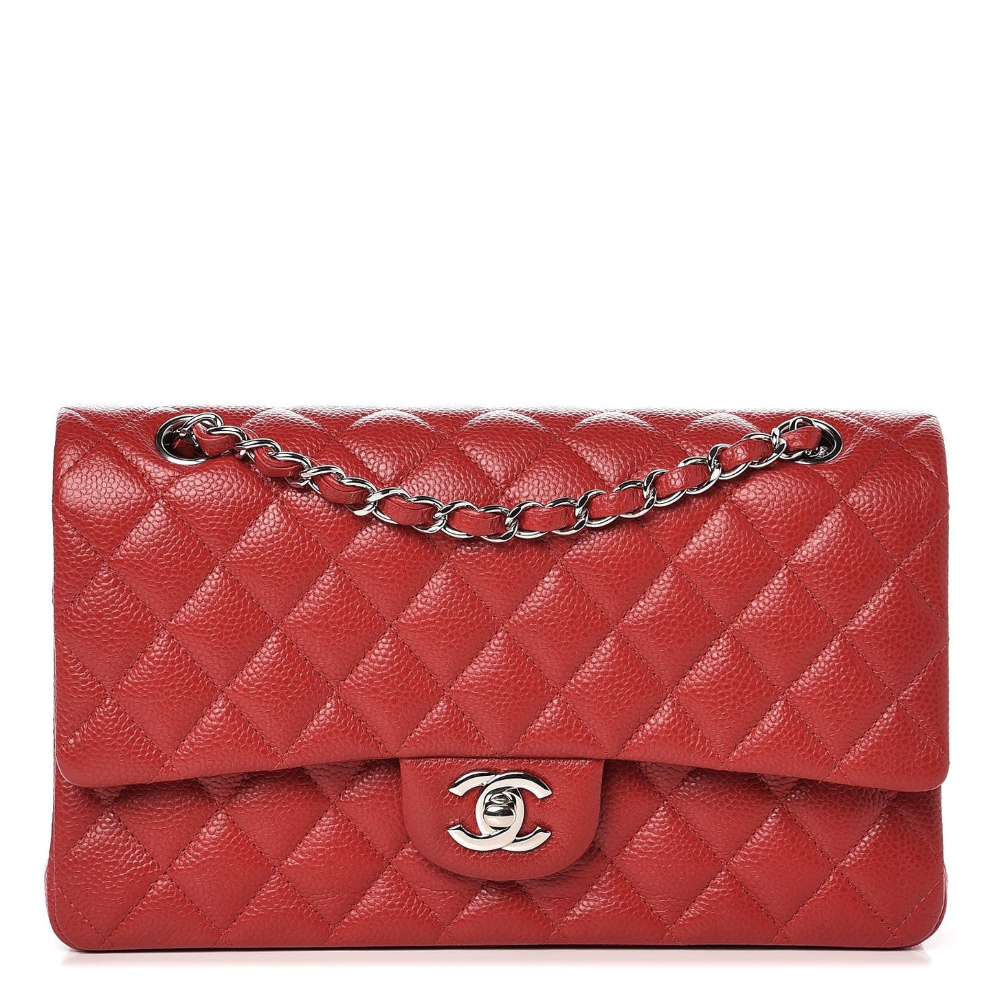 Caviar Quilted Medium Double Flap Red