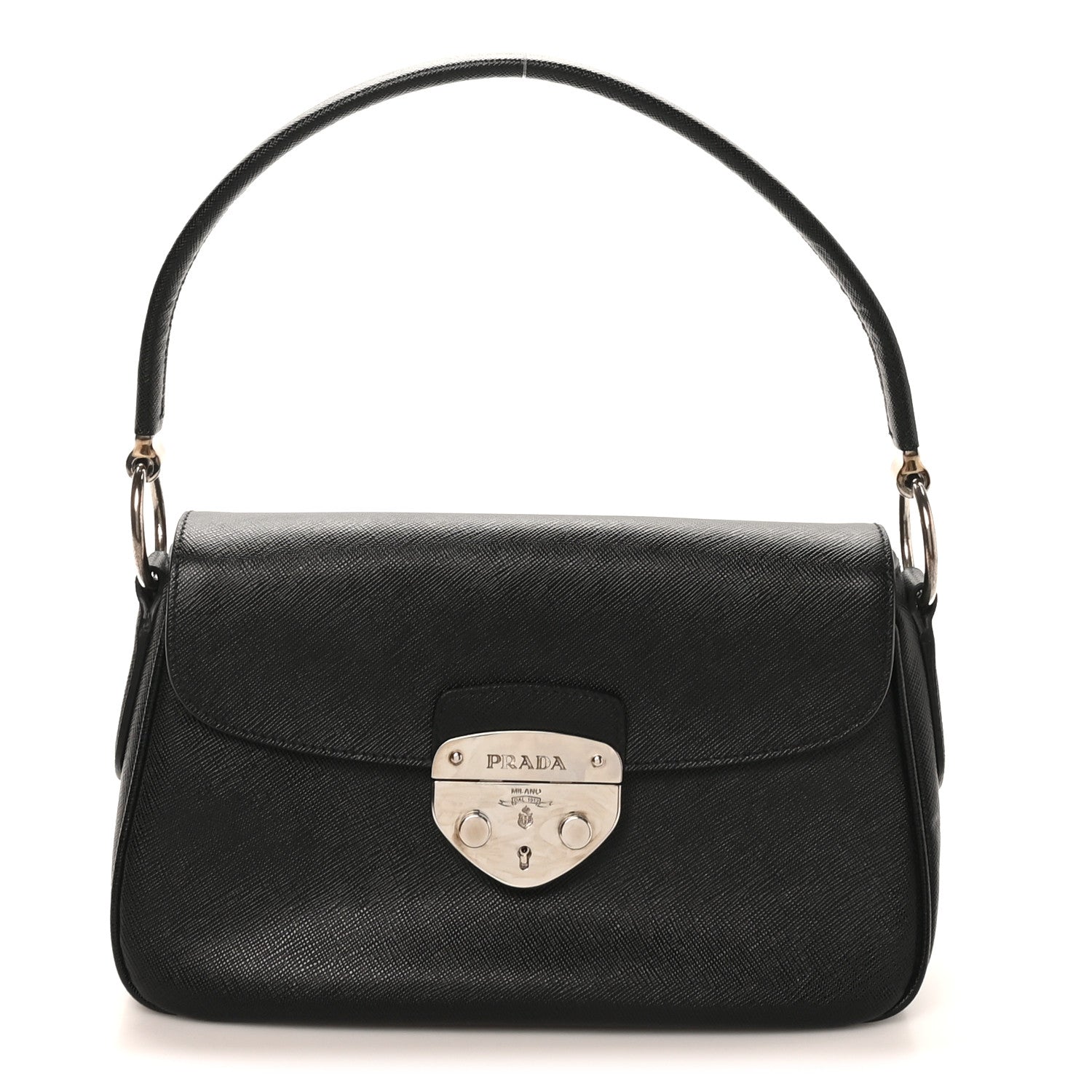 Prada Saffiano Lux Pushlock Shoulder Bag Black 1 of 9