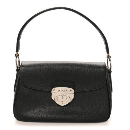 Prada Saffiano Lux Pushlock Shoulder Bag Black 1 of 9