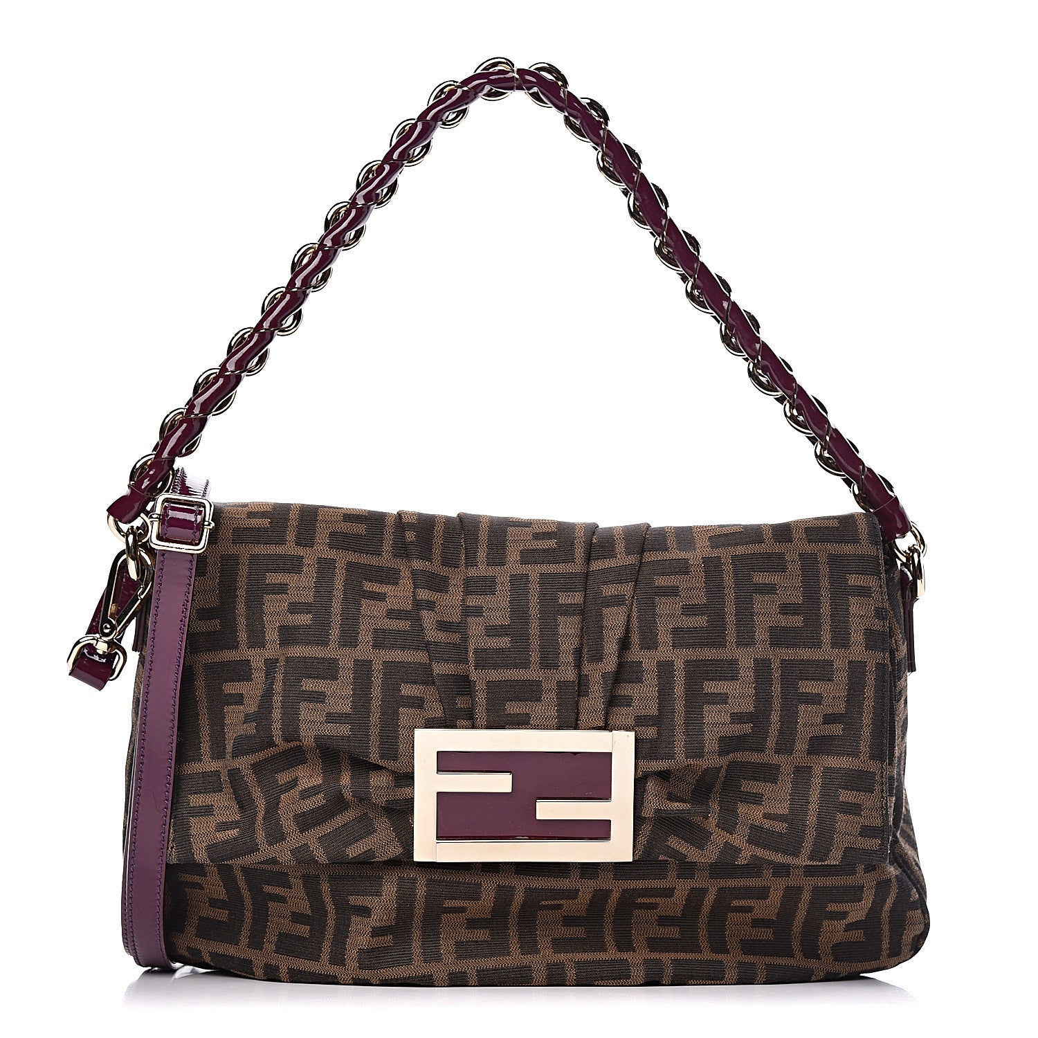 Fendi Zucca Patent Mia Shoulder Flap Tobacco Purple 1 of 11