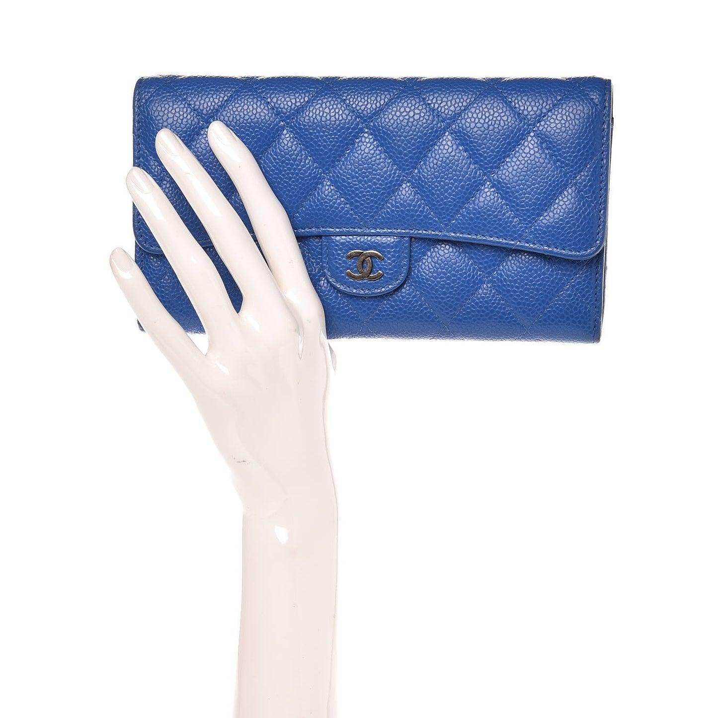 Caviar Quilted Large Gusset Flap Wallet Blue