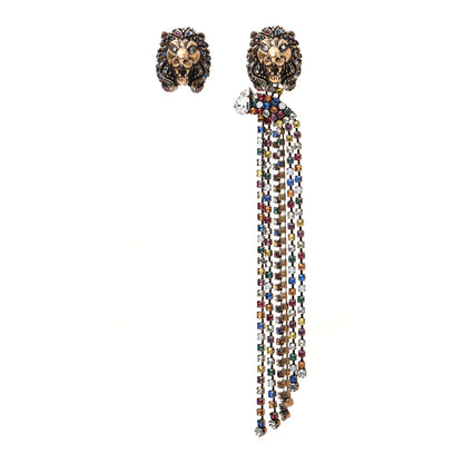 Gucci Metal Crystal Asymmetric Lion Head Earrings Multicolor 1 of 11