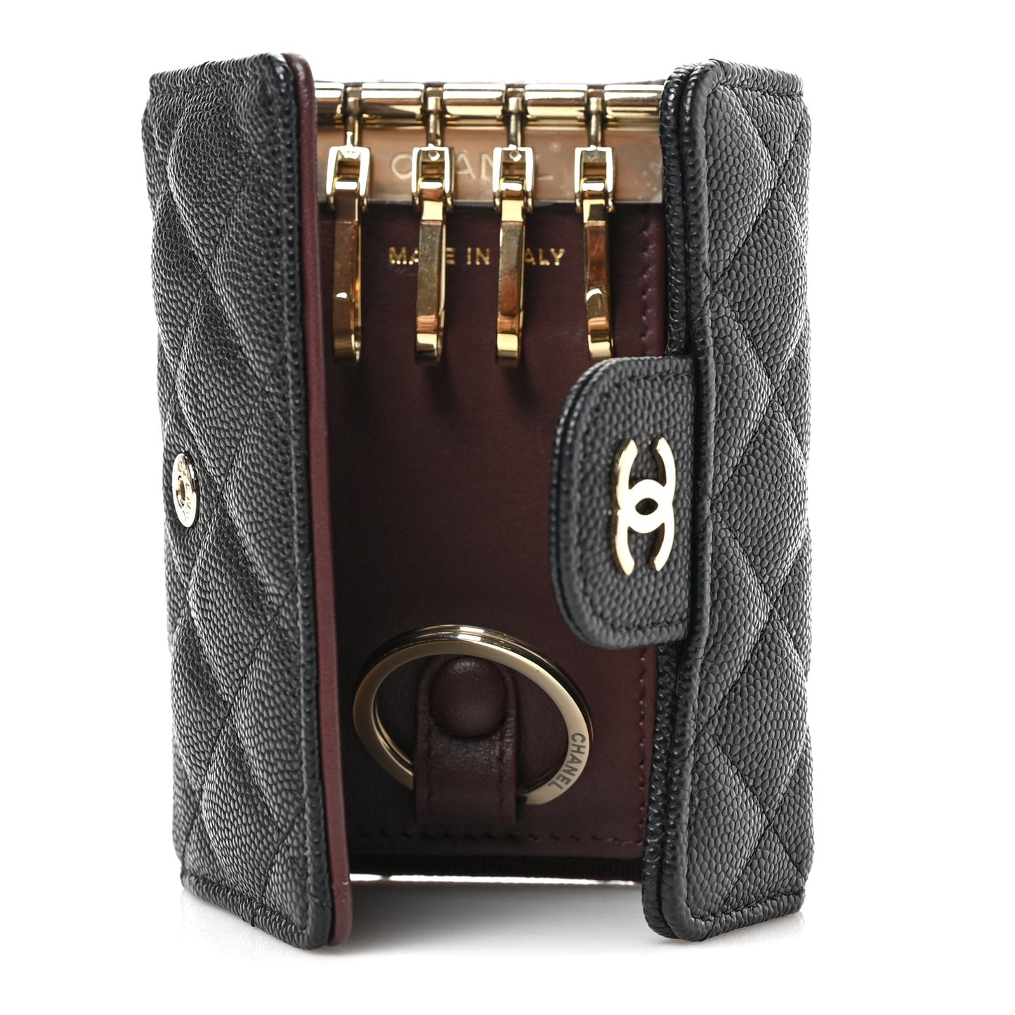 Caviar Quilted Classic 4 Key Holder Wallet Black