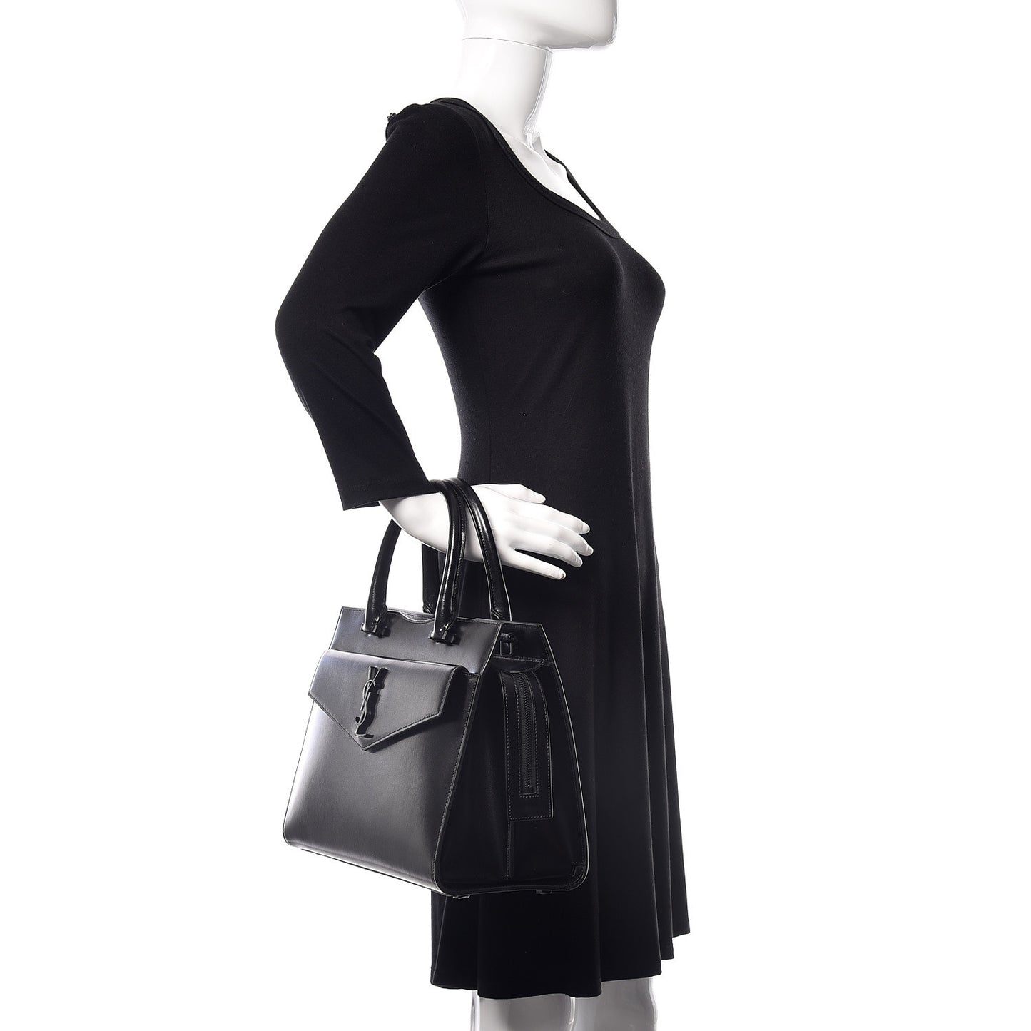 Shiny Calfskin Medium Uptown Tote Black