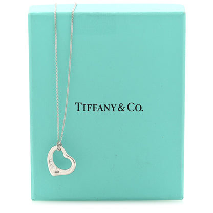 Tiffany Platinum Diamond 16mm Elsa Peretti Open Heart Pendant Necklace 6 of 6