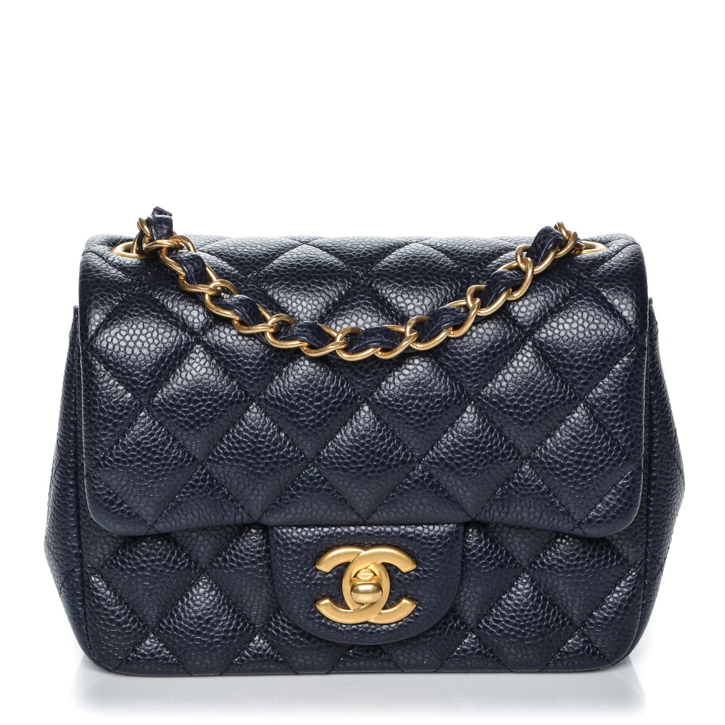 Caviar Quilted Mini Square Flap Navy