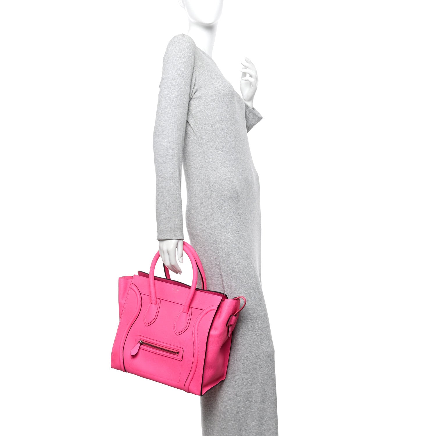 Celine Drummed Calfskin Mini Luggage Fluo Pink 2 of 13