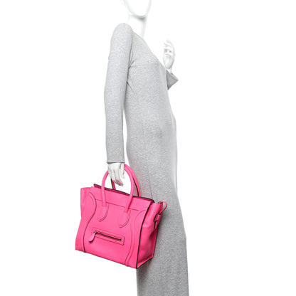 Celine Drummed Calfskin Mini Luggage Fluo Pink 2 of 13