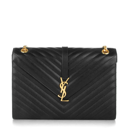 Saint Laurent Grain De Poudre Matelasse Chevron Large Monogram Satchel Black 1 of 8