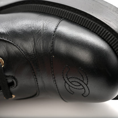 Chanel Calfskin Quilted Logo Lace Up Tall Combat Boots 37.5 Black 11 of 14
