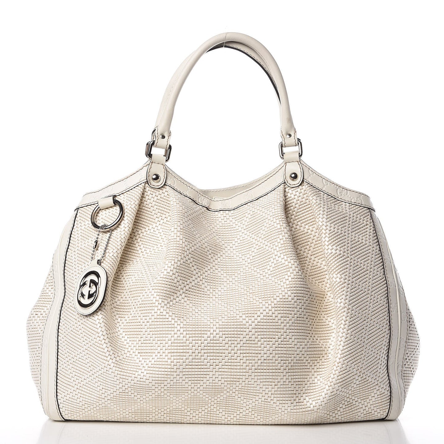 Woven Raffia Diamante Large Sukey Tote Off White