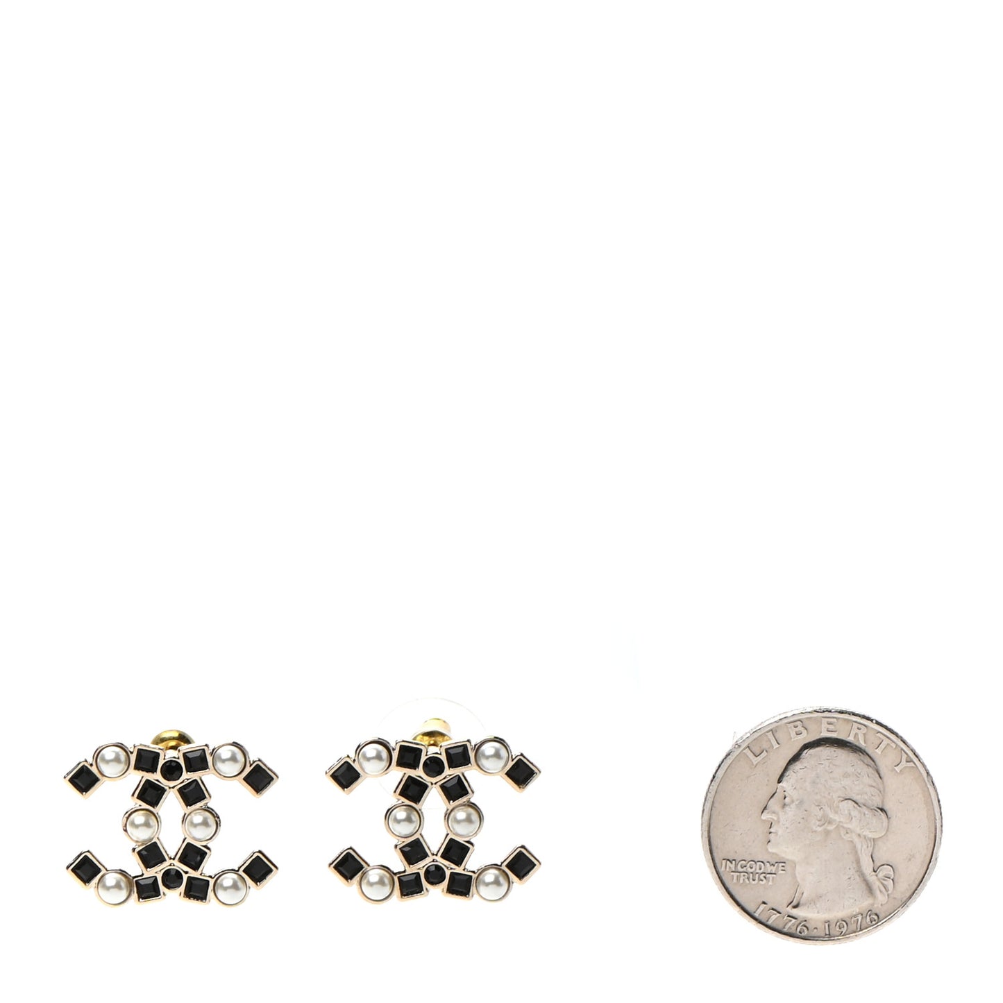 Pearl Crystal CC Earrings Gold Black