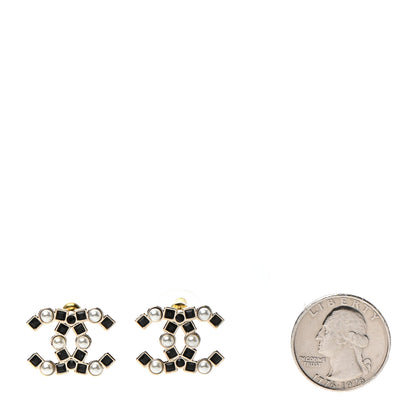 Chanel Pearl Crystal CC Earrings Gold Black 2 of 4