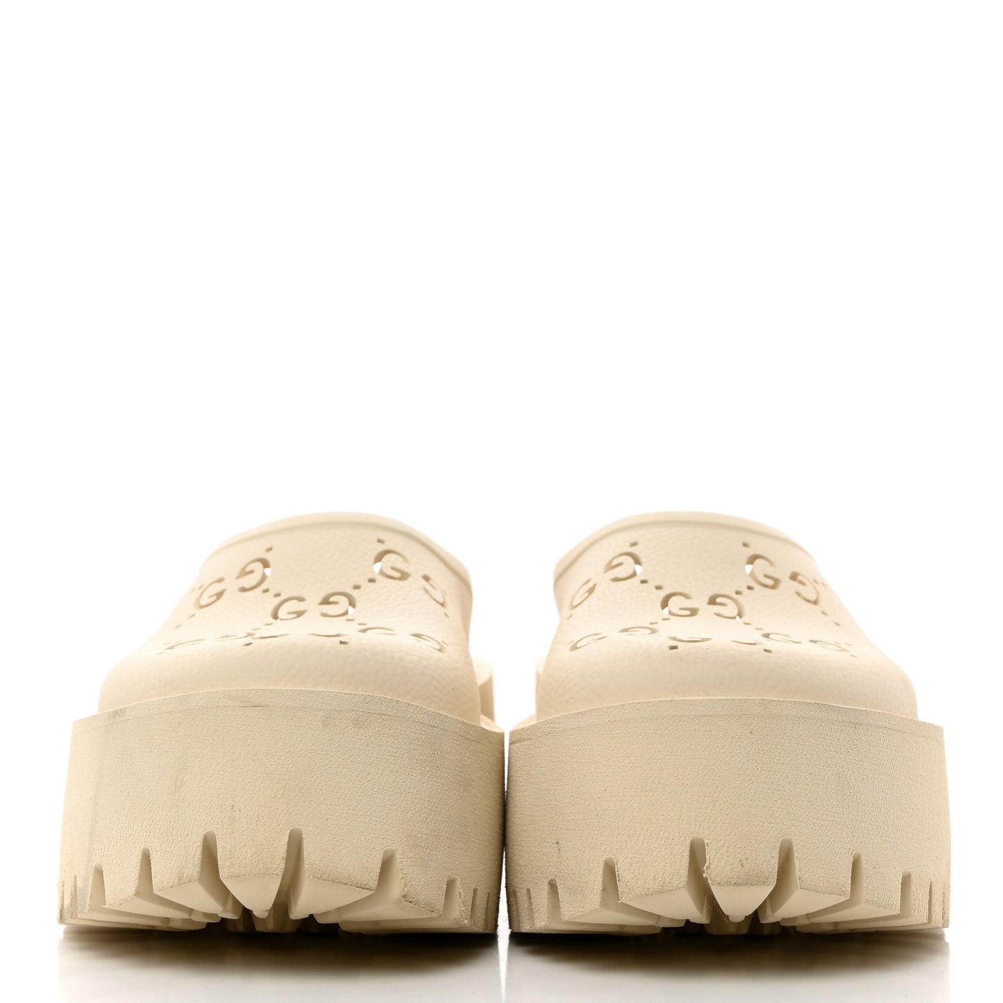 Rubber GG Monogram Perforated Elea Platform 55mm Lug Sole Sandals 36 Mystic White