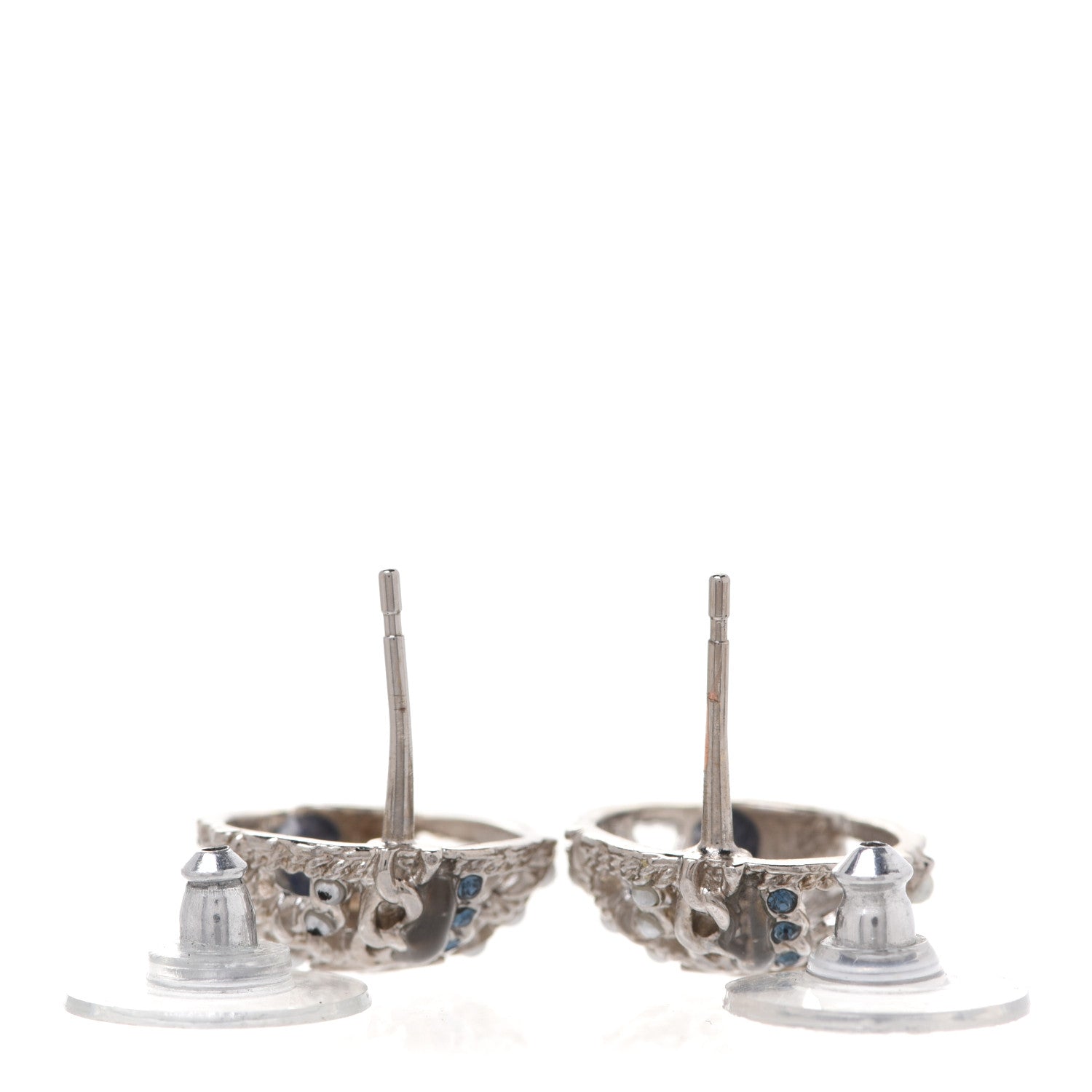 Chanel Crystal Pearl CC Round Earrings Gold Blue 3 of 5