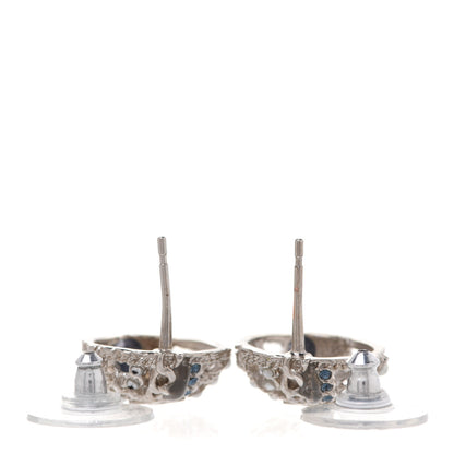 Chanel Crystal Pearl CC Round Earrings Gold Blue 3 of 5