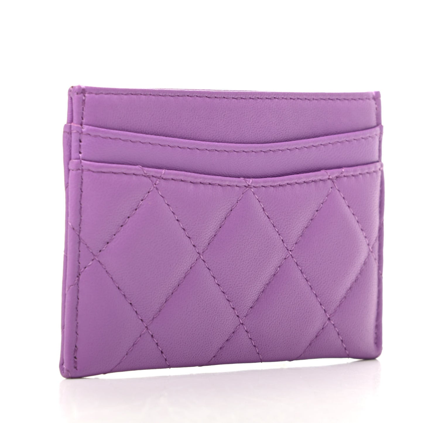 Lambskin Quilted Card Holder Purple