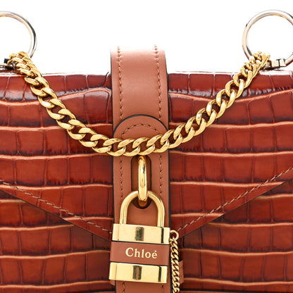 Chloe Calfskin Crocodile Embossed Aby Chain Shoulder Bag Chestnut Brown 8 of 12