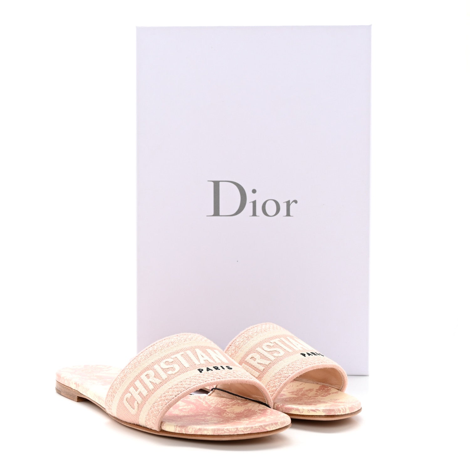 Christian Dior Canvas Toile De Jouy Embroidered Dway Flat Slide Sandals 38 Light Pink 9 of 9