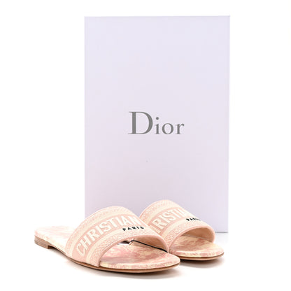 Christian Dior Canvas Toile De Jouy Embroidered Dway Flat Slide Sandals 38 Light Pink 9 of 9