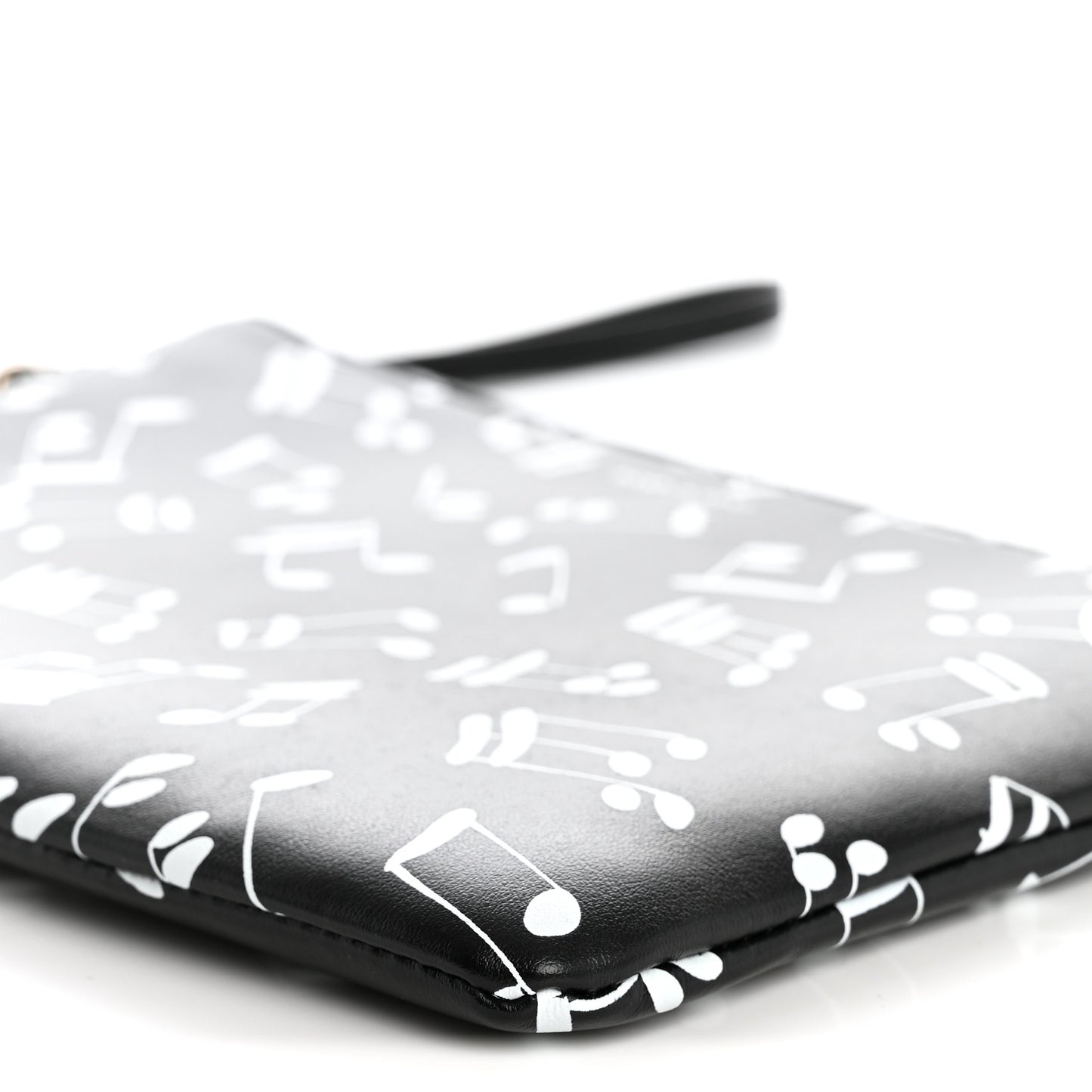 Calfskin Musical Notes Zip Pouch Black