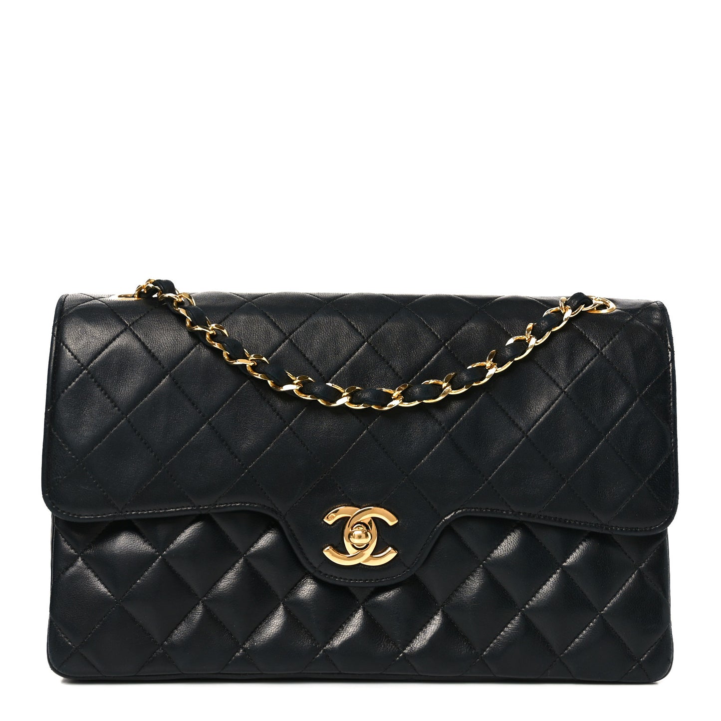 Lambskin Quilted Medium Double Flap Black