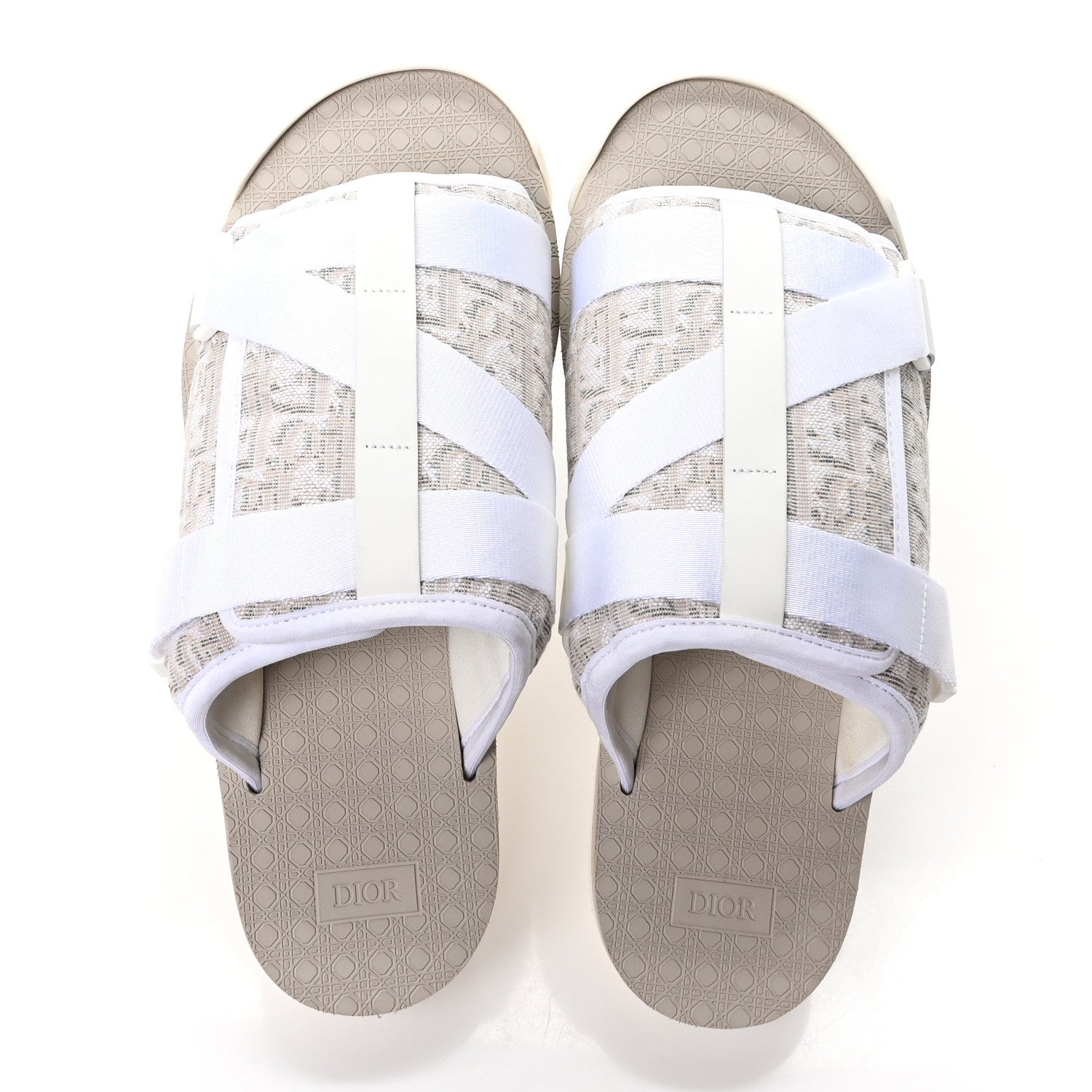 Christian Dior Oblique Jacquard Mens Alpha Sandals 44 White Beige