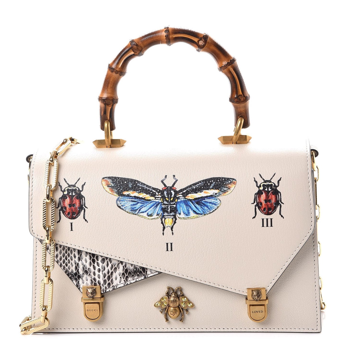 Calfskin Snakeskin Studded Small Ottilia Top Handle Bag White