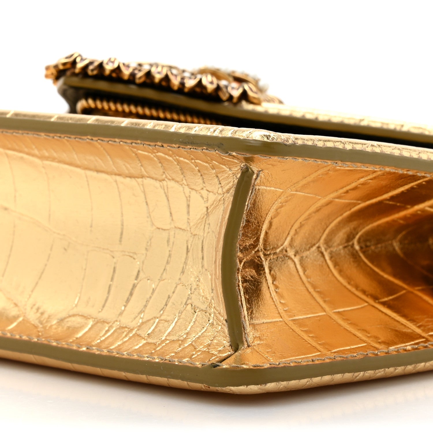 Dolce & Gabbana Metallic Calfskin Crocodile Embossed Mini Devotion Envelope Bag Gold 8 of 11