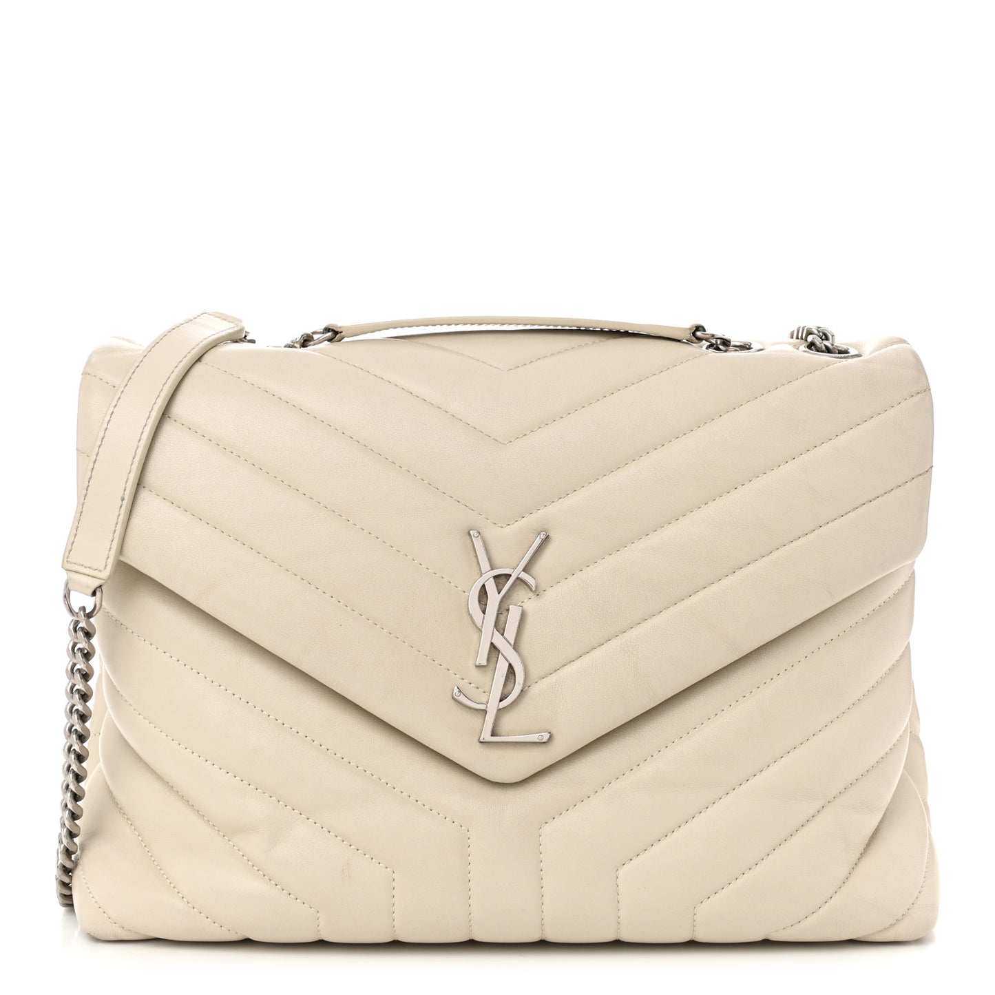 Calfskin Y Quilted Monogram Medium Loulou Chain Satchel Crema Soft